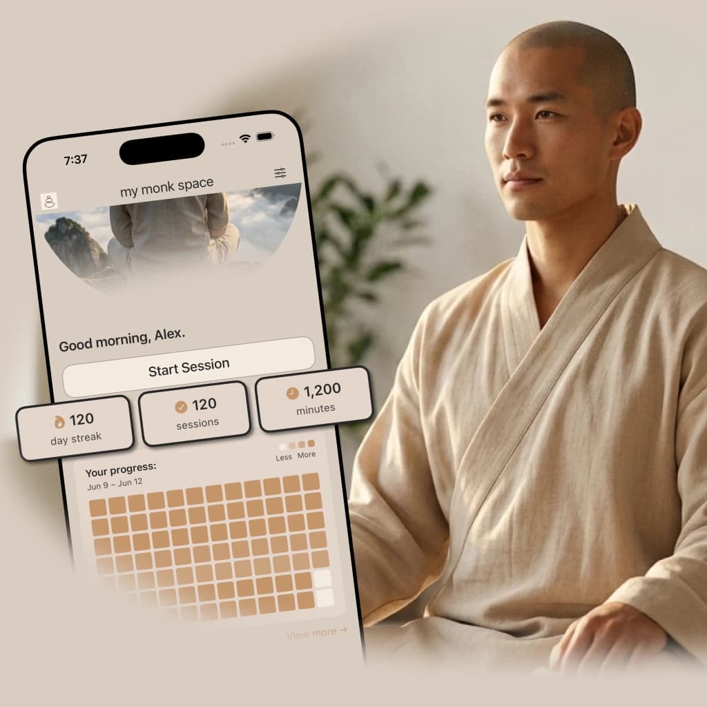 Monk Space home screen showing a calm session space